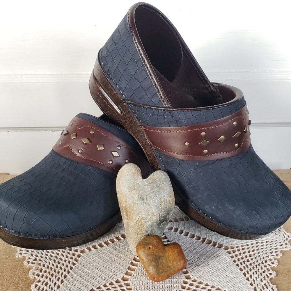 Brand new navy suede studded Dansko clogs
